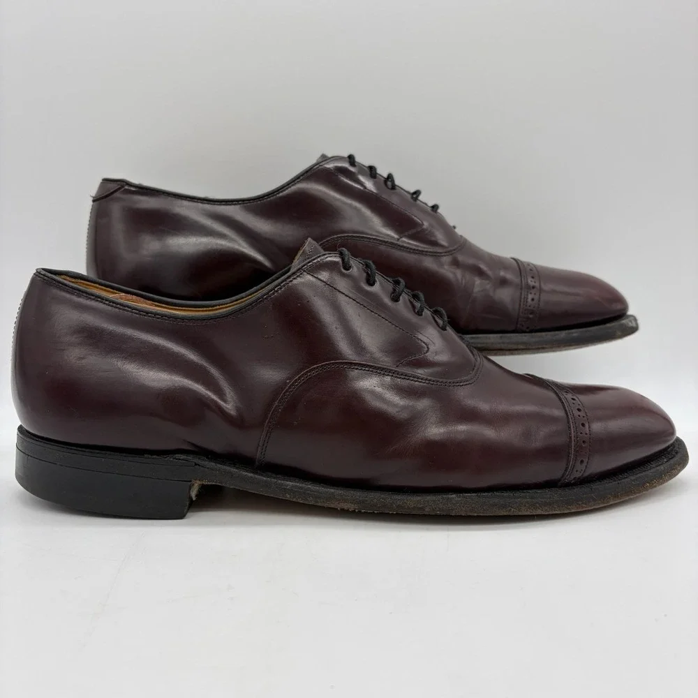 Vtg Johnston & Murphy Mens 10 Shoes Aristocraft Oxford Burgundy Leather Cap USA